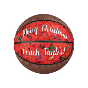 Red Poinsettias I Christmas Holiday Floral Photo Mini Basketball