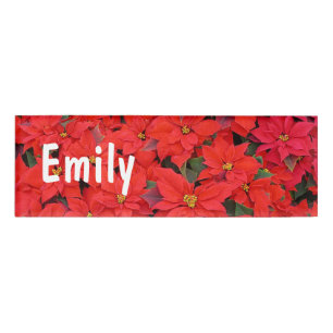 Red Poinsettias I Christmas Holiday Floral Photo Name Tag