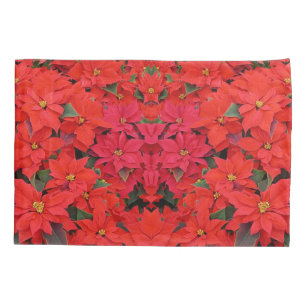 Red Poinsettias I Christmas Holiday Floral Photo Pillowcase