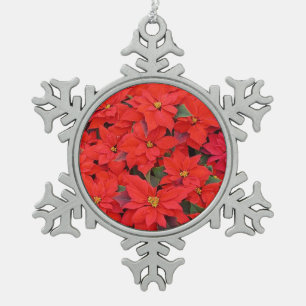 Red Poinsettias I Christmas Holiday Floral Photo Snowflake Pewter Christmas Ornament