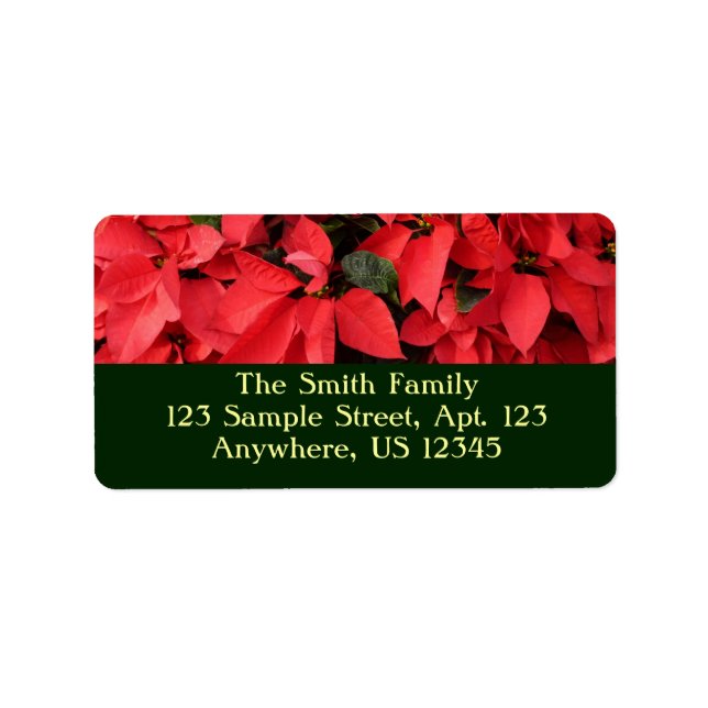 Red Poinsettias II Christmas Holiday Floral Label (Front)