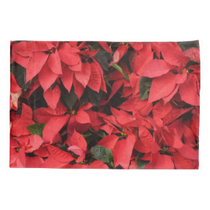 Red Poinsettias II Christmas Holiday Floral Pillowcase