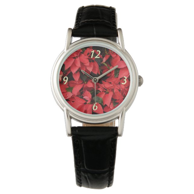 Red Poinsettias II Christmas Holiday Floral Watch (Front)