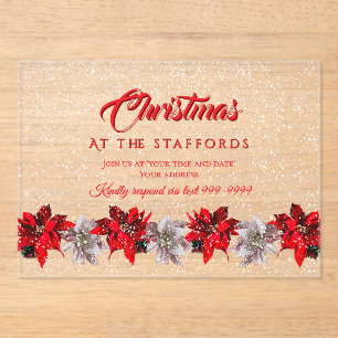 Red Poinsettias in Snow Acrylic Invitation
