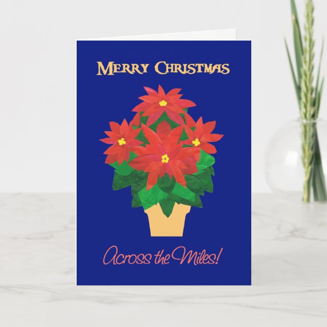 Red Poinsettias Merry Christmas Across the Miles Holiday Card (Front)