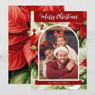 Red Poinsettias Merry Christmas Personalized Photo Holiday Card