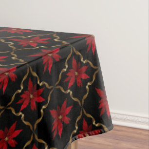 Red Poinsettias on Black Tablecloth