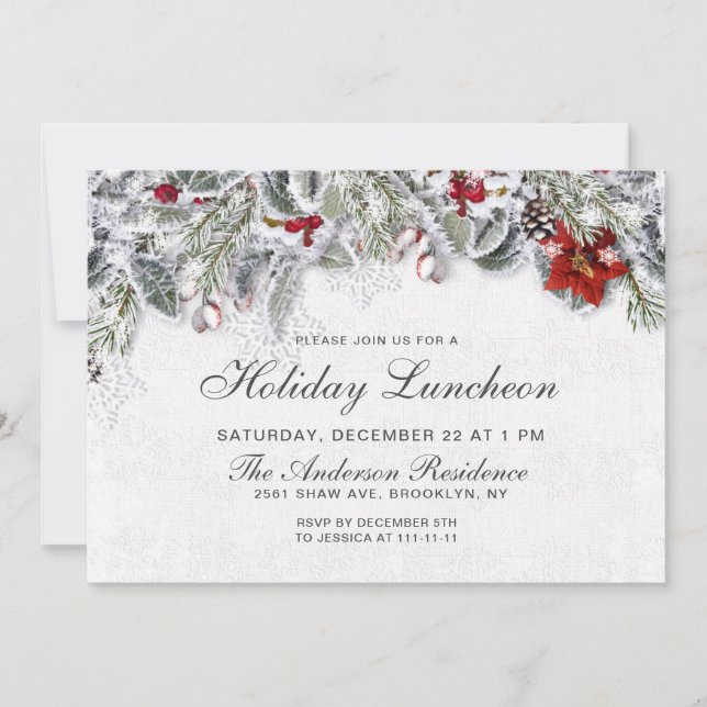 Red Poinsettias Rustic Christmas Holiday Luncheon Invitation (Front)