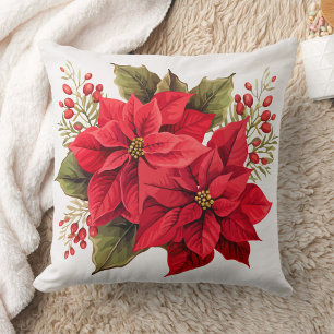 Red Poinsettias  Throw Pillow