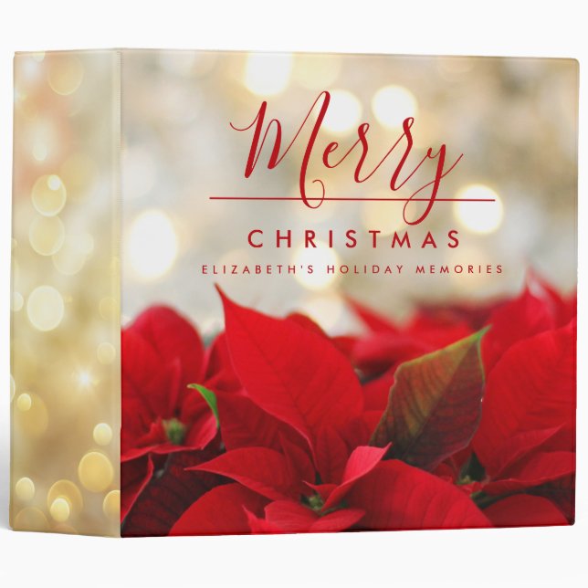 Red Poinsettias with Golden Bokeh Christmas Binder (Front/Spine)