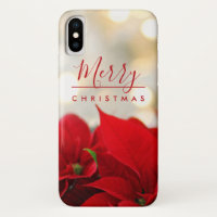 Red Poinsettias with Golden Bokeh Christmas