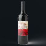 Red Poinsettias with Golden Bokeh Christmas Wine Label<br><div class="desc">Personalized wine bottle labels with a festive holiday photograph featuring a bouquet of red poinsettias along the bottom. Shimmering golden bokeh lights in the background.  Merry Christmas typography written in a trendy red font.</div>
