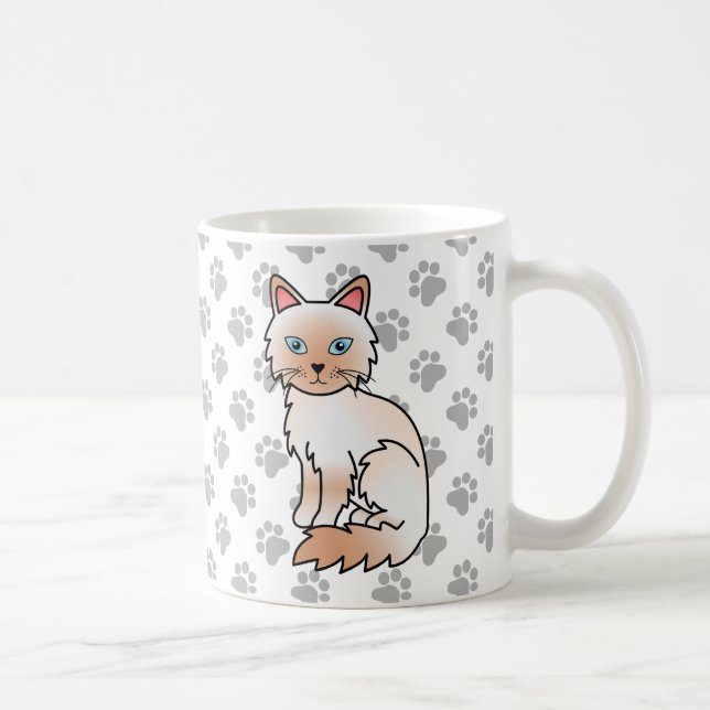 Red Point Birman / Ragdoll Cartoon Cat & Paws Coffee Mug (Right)