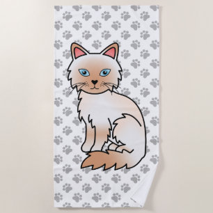 Red Point Birman / Ragdoll Cute Cat & Paws Beach Towel