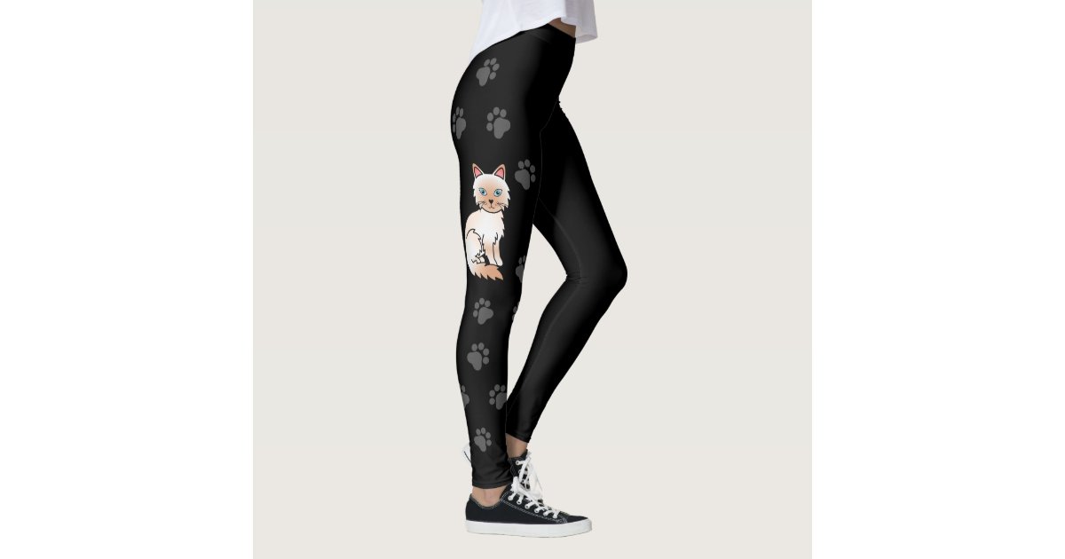 Red Point Birman / Ragdoll Cute Cat & Paws Black Leggings ...