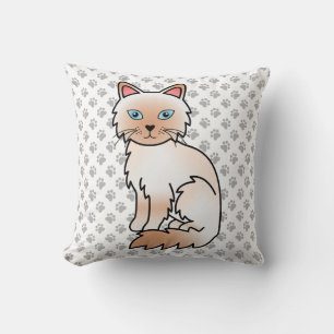 Red Point Birman / Ragdoll Cute Cat & Paws Throw Pillow