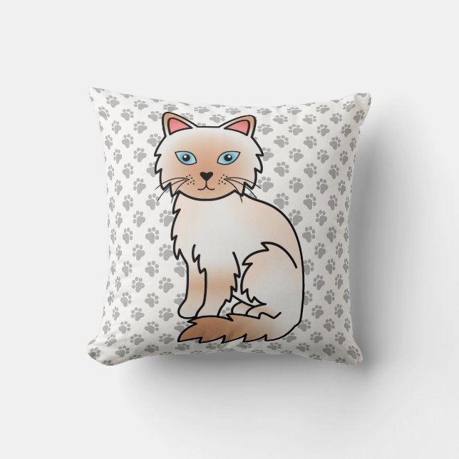 Red Point Birman / Ragdoll Cute Cat & Paws Throw Pillow (Front)
