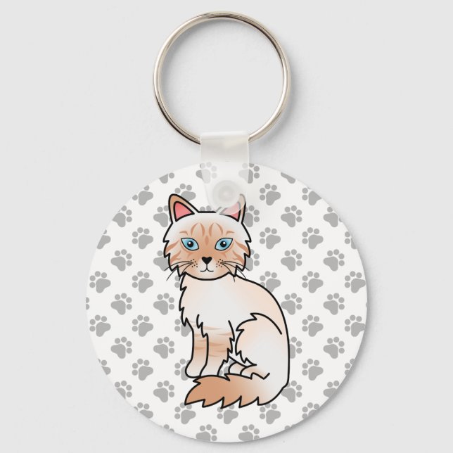 Red Point Tabby Birman / Ragdoll Cat Illustration Keychain (Front)
