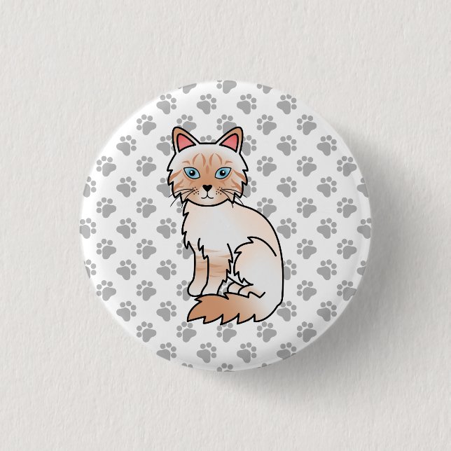 Red Point Tabby Birman / Ragdoll Cute Cat & Paws 1 Inch Round Button (Front)