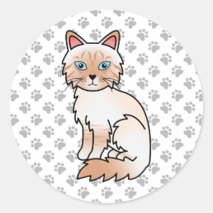 Red Point Tabby Birman / Ragdoll Cute Cat & Paws Classic Round Sticker