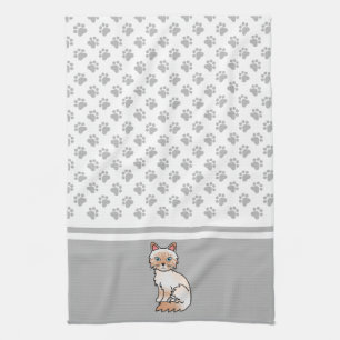Red Point Tabby Birman / Ragdoll Cute Cat & Paws Kitchen Towel