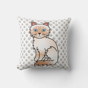 Red Point Tabby Birman / Ragdoll Cute Cat & Paws Throw Pillow