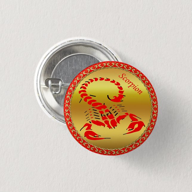 Red poisonous scorpion very venomous insect 1 inch round button (Front & Back)