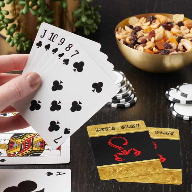 Red poisonous scorpion very venomous insect playing cards (In Situ)