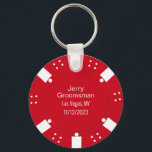 Red Poker Chip Casino Themed Wedding Favour  Keychain<br><div class="desc">Las Vegas casino gambling themed wedding groomsman key chain gift done in a red and white poker chip look.  Personalize all the text fields  to suit your  wedding needs.  Matching products are available.</div>