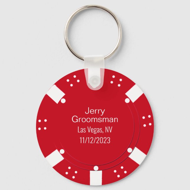 Red Poker Chip Casino Themed Wedding Favour  Keychain (Front)