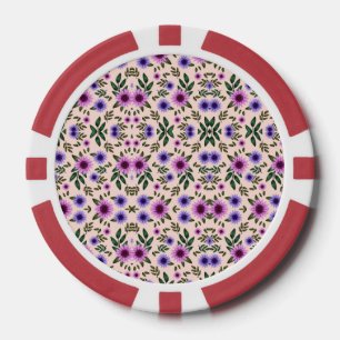 Red poker chip with floral pattern