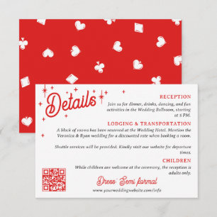 Red Poker Suit QR Code Wedding Details Enclosure Card