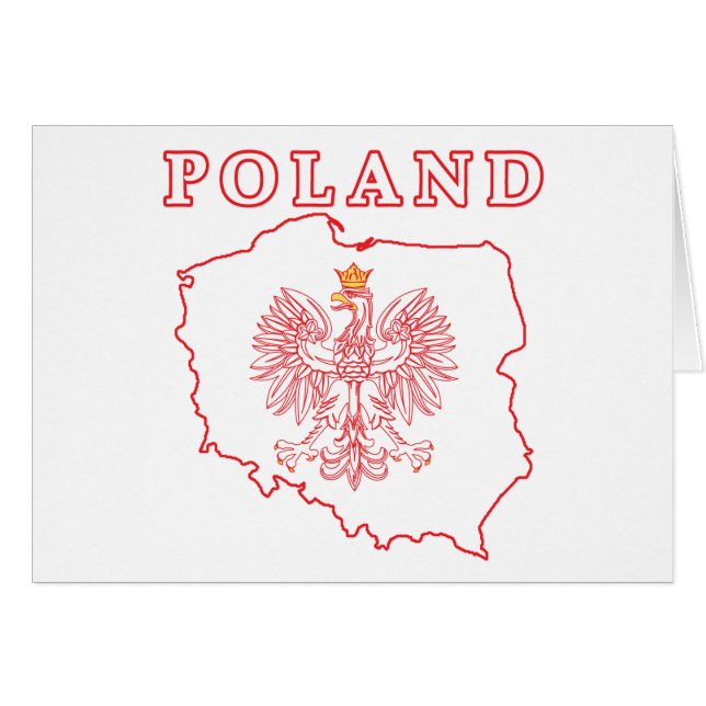 Red Poland Map With Eagle (Front Horizontal)