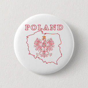 Red Poland Map With Eagle 2 Inch Round Button