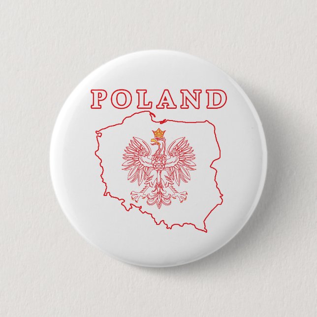 Red Poland Map With Eagle 2 Inch Round Button (Front)