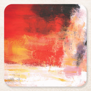 Red Polar - Abstract Art Painting Square Paper Coaster