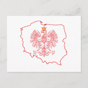Red Polish Map With Eagle Postcard