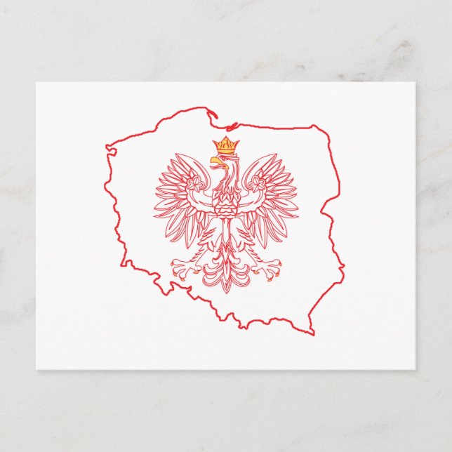 Red Polish Map With Eagle Postcard (Front)