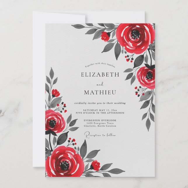 Red Polished Winter Wedding Invitation (Front)