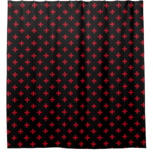 Red polka crosses on black