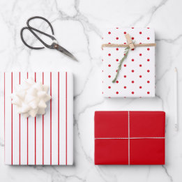 Red Polka Dot and Striped and Solid Wrapping Paper Sheet