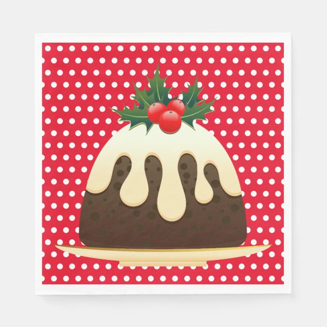 Red Polka Dot, Christmas Pudding Napkins (Front)