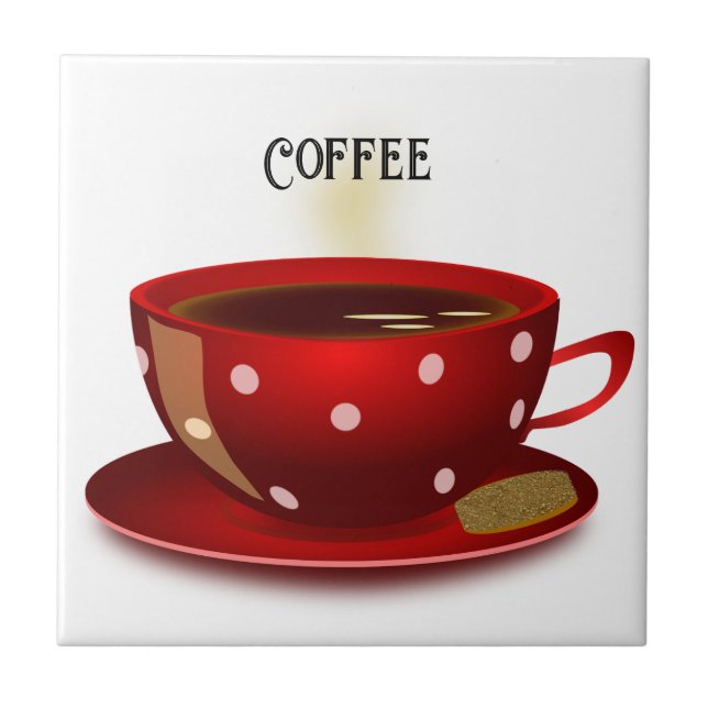 Red Polka Dot Coffee Cup Tile (Front)