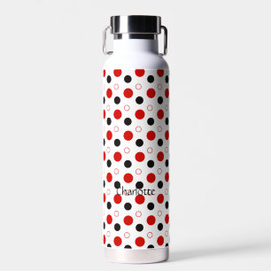 Red Polka dot Custom Name Water Bottle