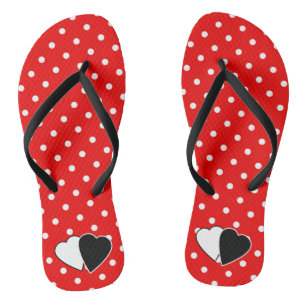 Red polka dot flip flops