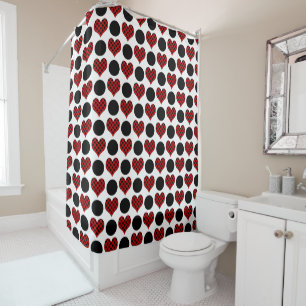 Red Polka Dot Hearts and Black Circles Pattern