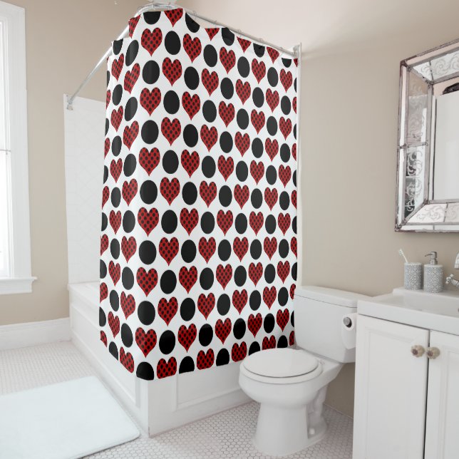 Red Polka Dot Hearts and Black Circles Pattern (In Situ)