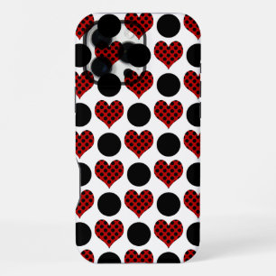Red Polka Dot Hearts and Black Circles Pattern iPhone 16 Pro Max Case