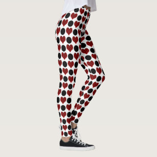 Red Polka Dot Hearts and Black Circles Pattern Leggings