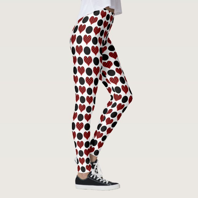 Red Polka Dot Hearts and Black Circles Pattern Leggings (Right)